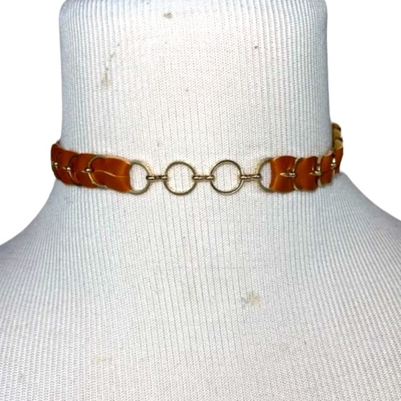 ettika Jewelry - Ettika REVOLVE Brown Leather Gold Rings Choker Necklace Punk Pony